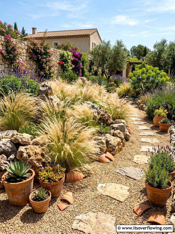 Mexican feather grass rock garden - 25 backyard ideas with ornamental grasses