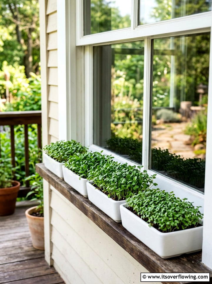 Microgreen Window Boxes - 25 front porch ideas with edible plants