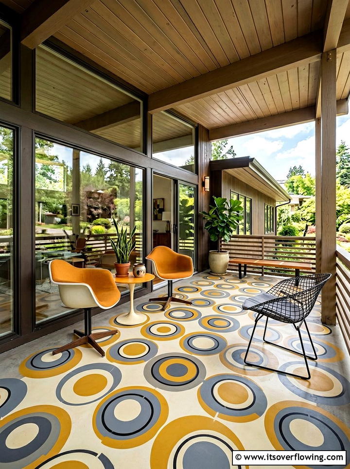 Mid Century Modern Circles - 25 front porch ideas with stenciled floor