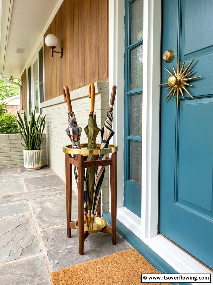 Mid Century Umbrella Holder - 25 front porch ideas with umbrella stand
