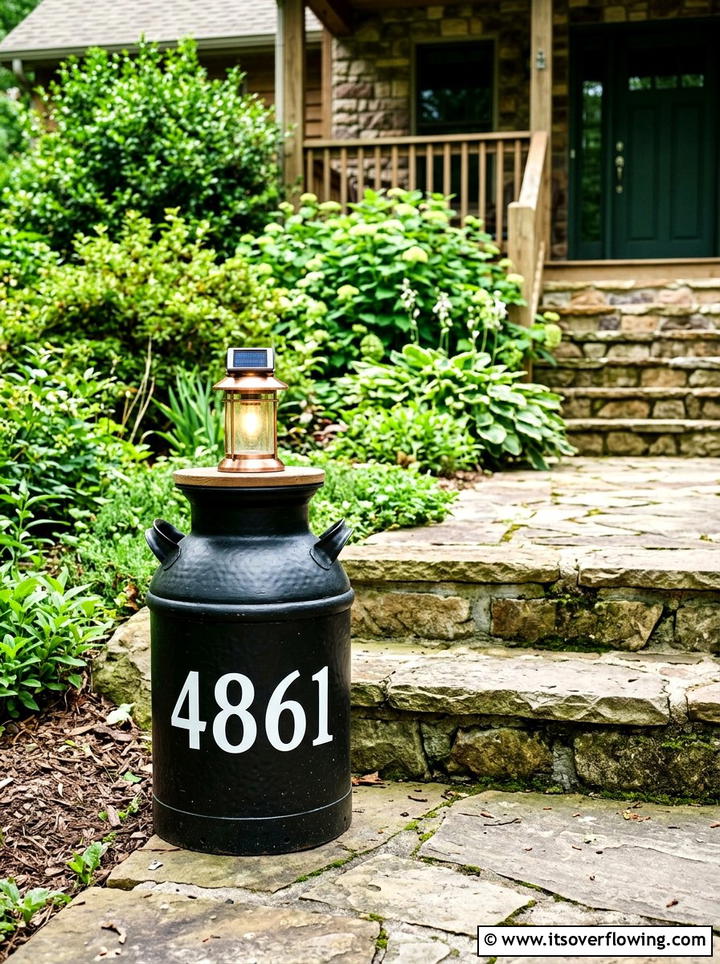 Milk Can Address Sign - 25 front porch decor ideas with old milk cans