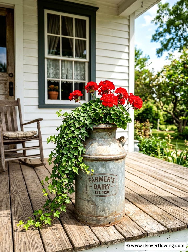 Milk Can Planter - 25 front porch decor ideas with old milk cans
