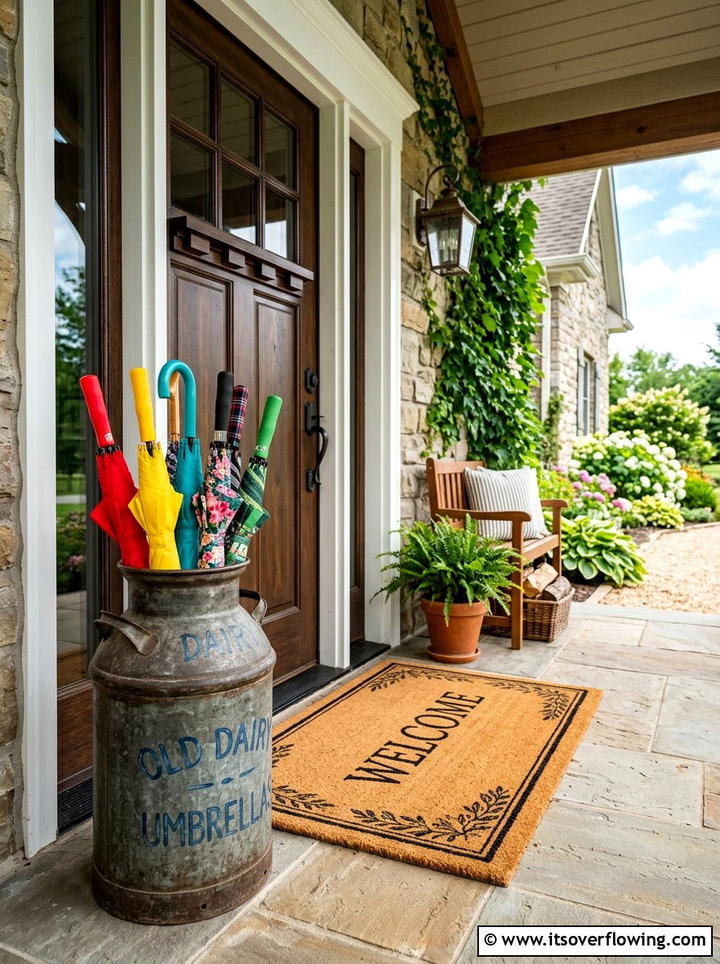 Milk Can Umbrella Stand - 25 front porch decor ideas with old milk cans