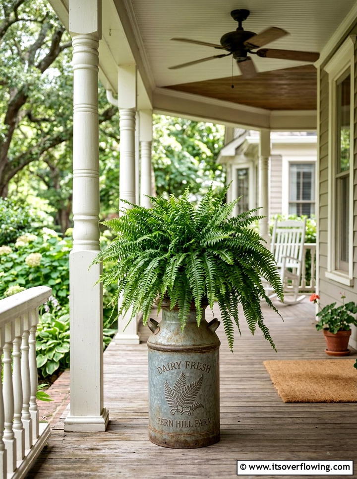 Milk Can With Fern - 25 front porch decor ideas with old milk cans