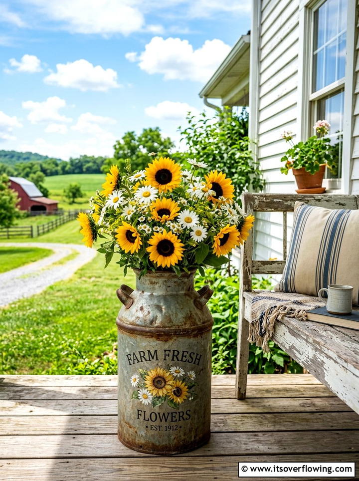 Milk Can With Flowers - 25 front porch decor ideas with old milk cans