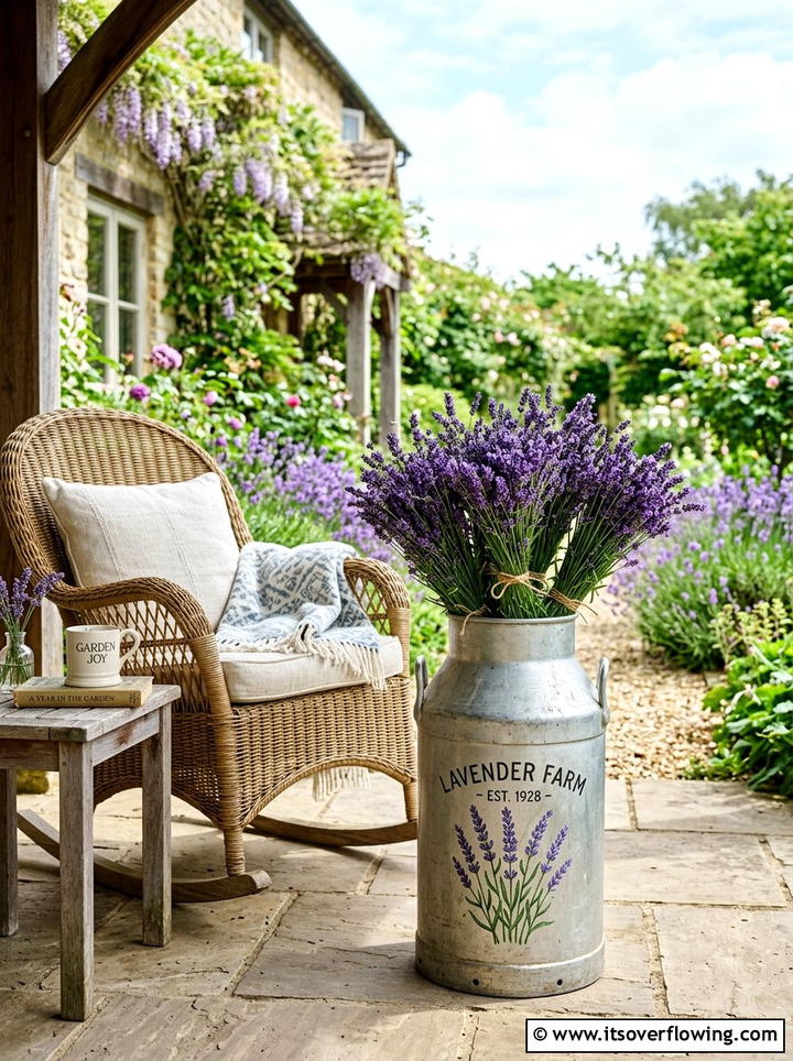 Milk Can With Lavender - 25 front porch decor ideas with old milk cans