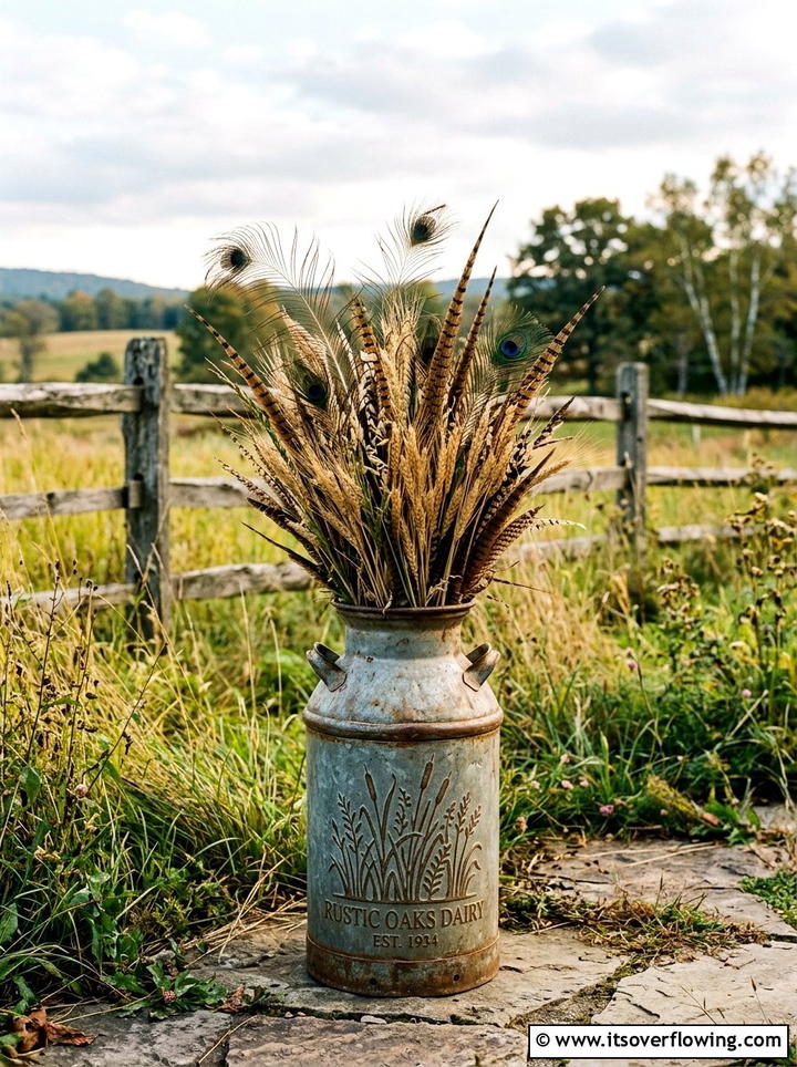 Milk Can With Tall Grass - 25 front porch decor ideas with old milk cans