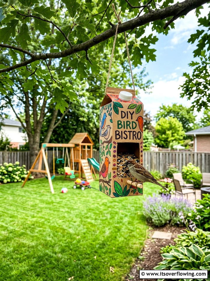 Milk Carton Bird Feeder - 25 reusing old things ideas for bird feeders