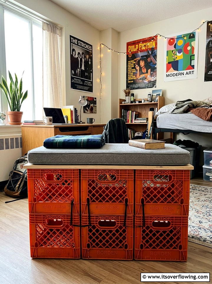 Milk Crate Bench - 25 reusing old things ideas for benches