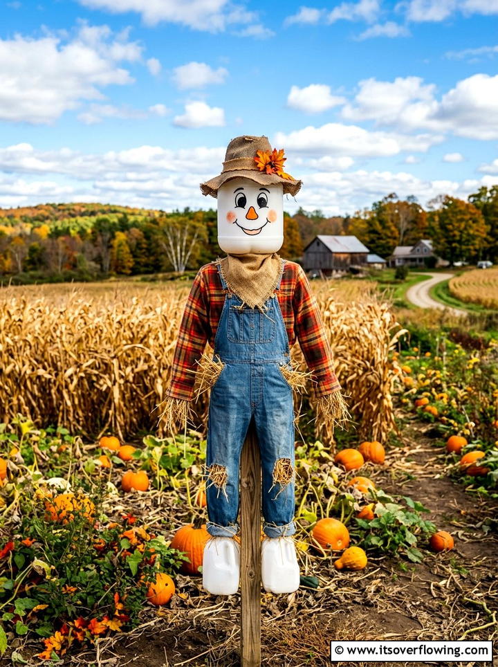 Milk Jug Scarecrow - 25 recycled garden ideas with milk jugs