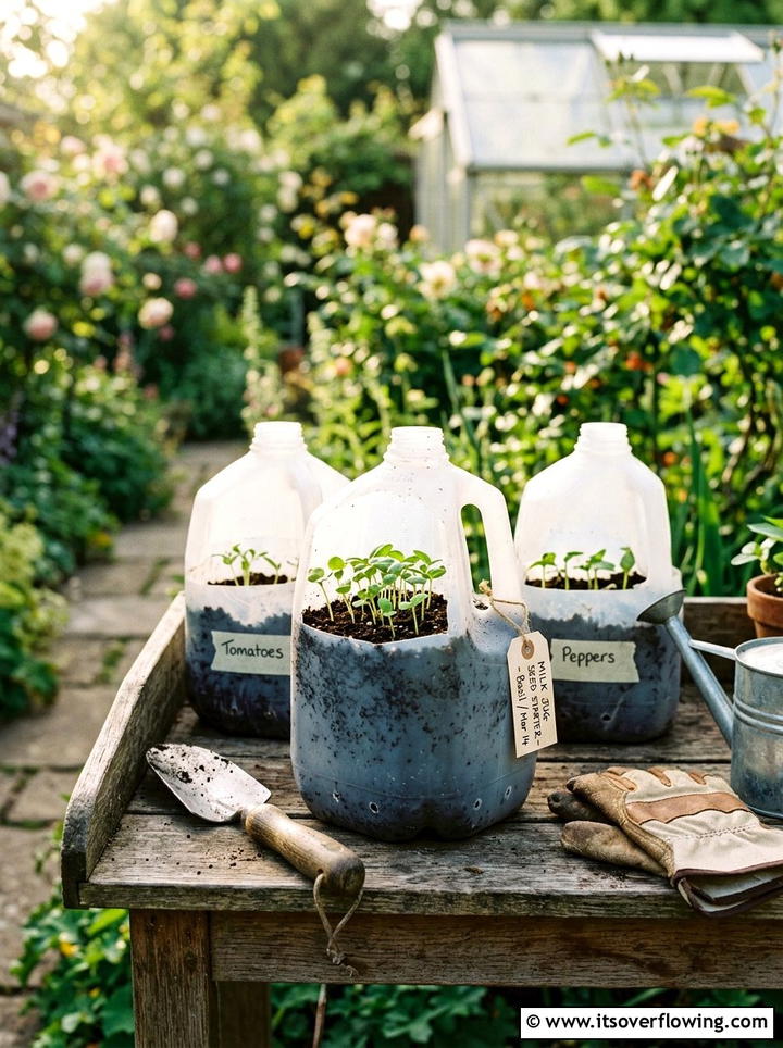Milk Jug Seed Starter Kit - 25 recycled garden ideas with self watering planters