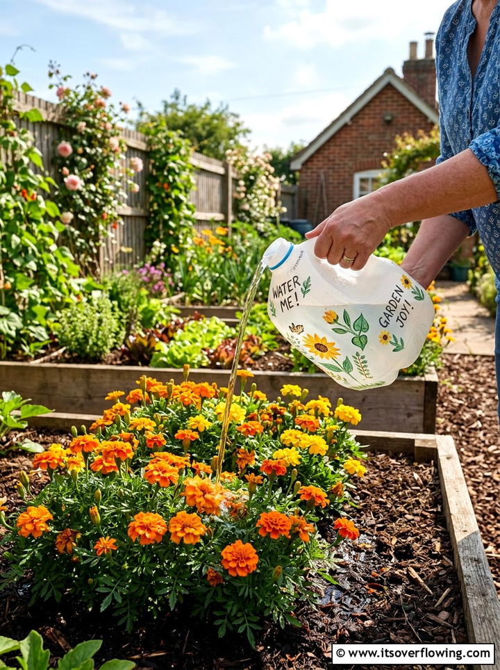 Milk jug watering can - 25 upcycled garden ideas with kids projects