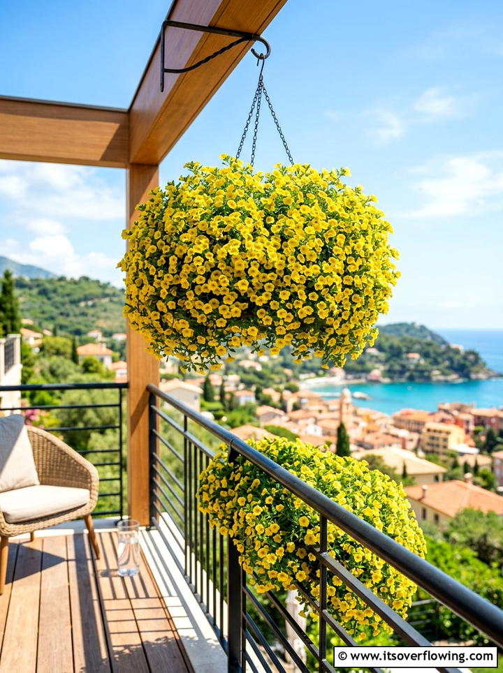Million Bells Hanging Display - 25 small garden ideas with hanging baskets