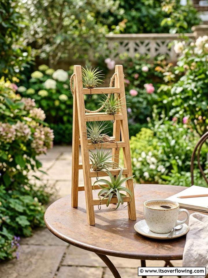 Mini Desktop Air Plant Ladder - 25 garden decor ideas with floral ladders