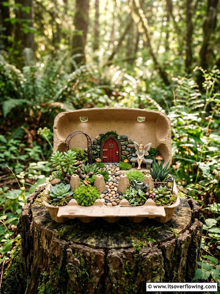 Mini fairy garden - 25 recycled garden ideas with egg cartons