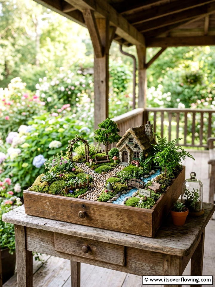 Miniature Drawer Fairy Garden - 25 recycled garden ideas with old drawers