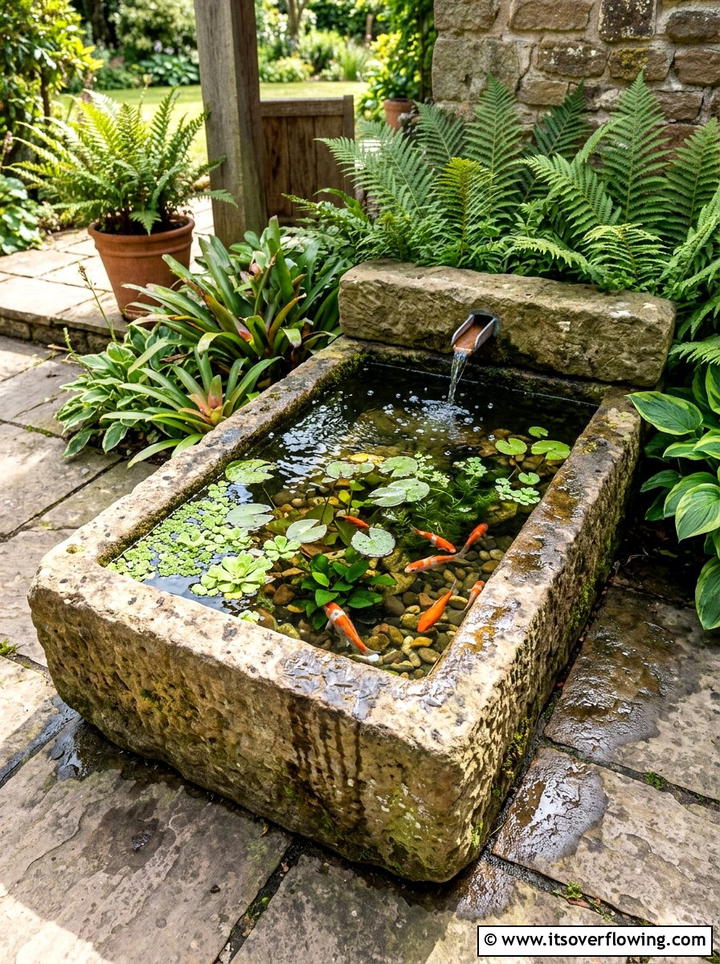Miniature Koi Pond Fountain - 25 backyard decorating ideas with mini fountains