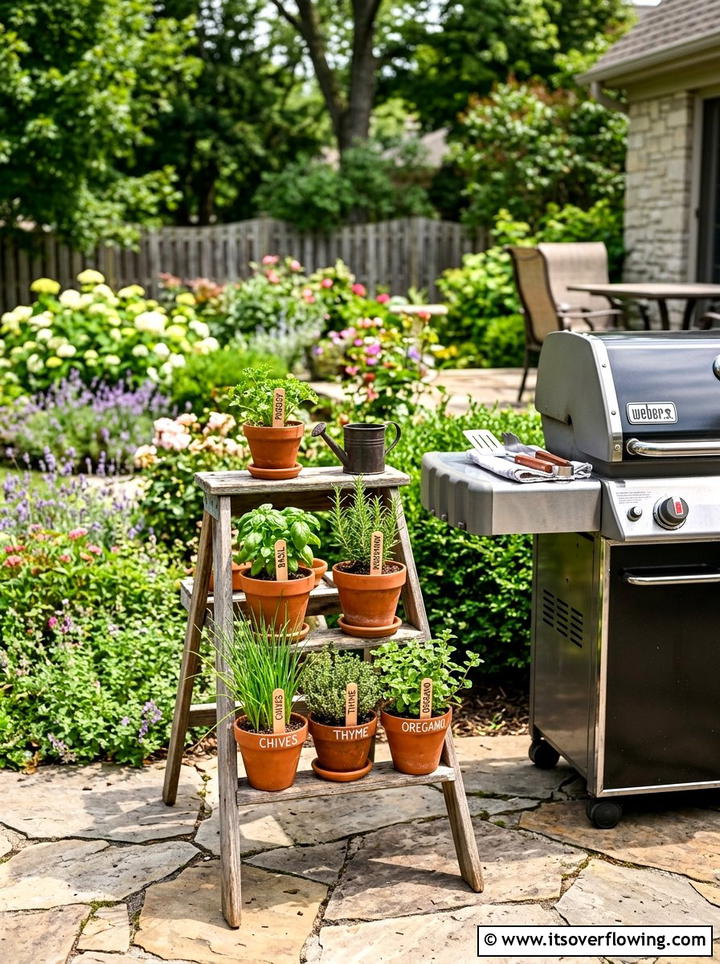 Miniature Potted Herb Garden - 25 garden ideas with old ladders