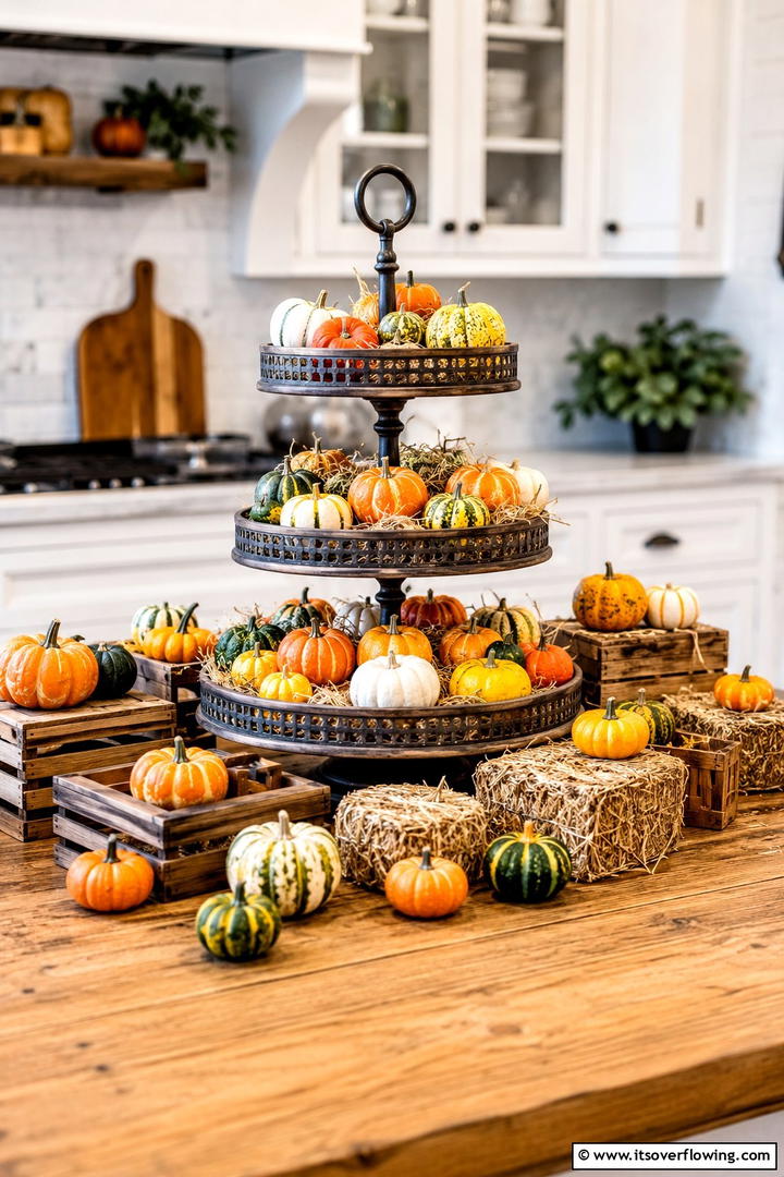 Miniature Pumpkin Patch - 50 Fall Tiered Tray Decor Ideas for Festive Shelves
