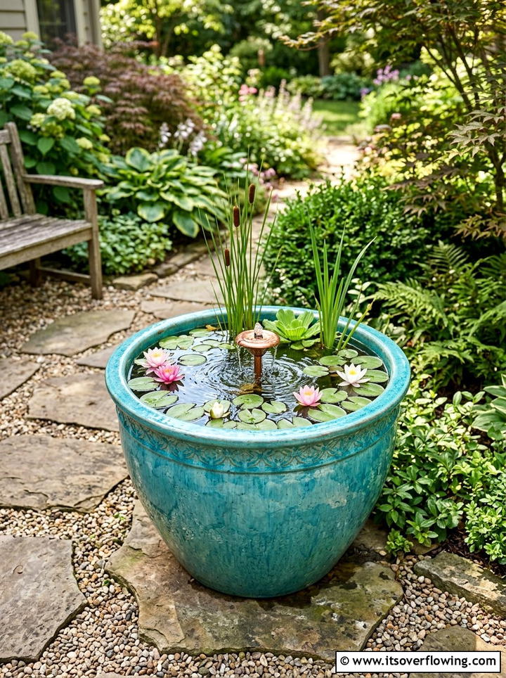 Miniature Water Garden Pot - 25 backyard ideas with container garden