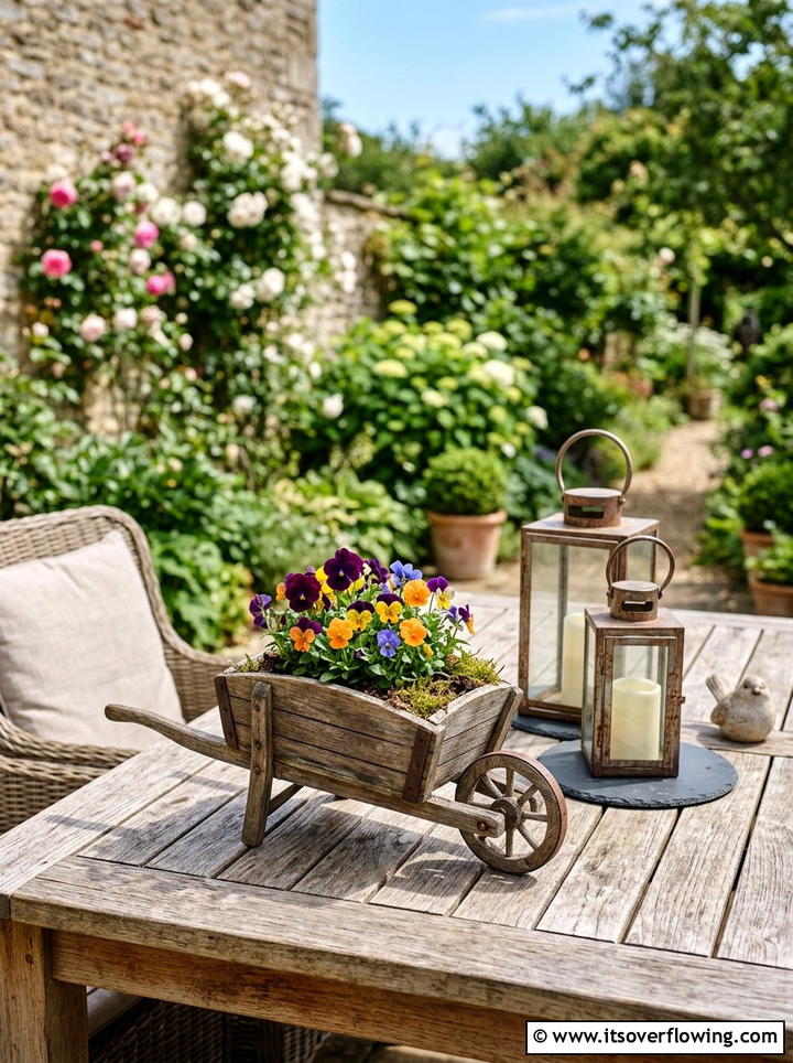 Miniature Wheelbarrow Planter - 25 backyard ideas with wheelbarrow planter