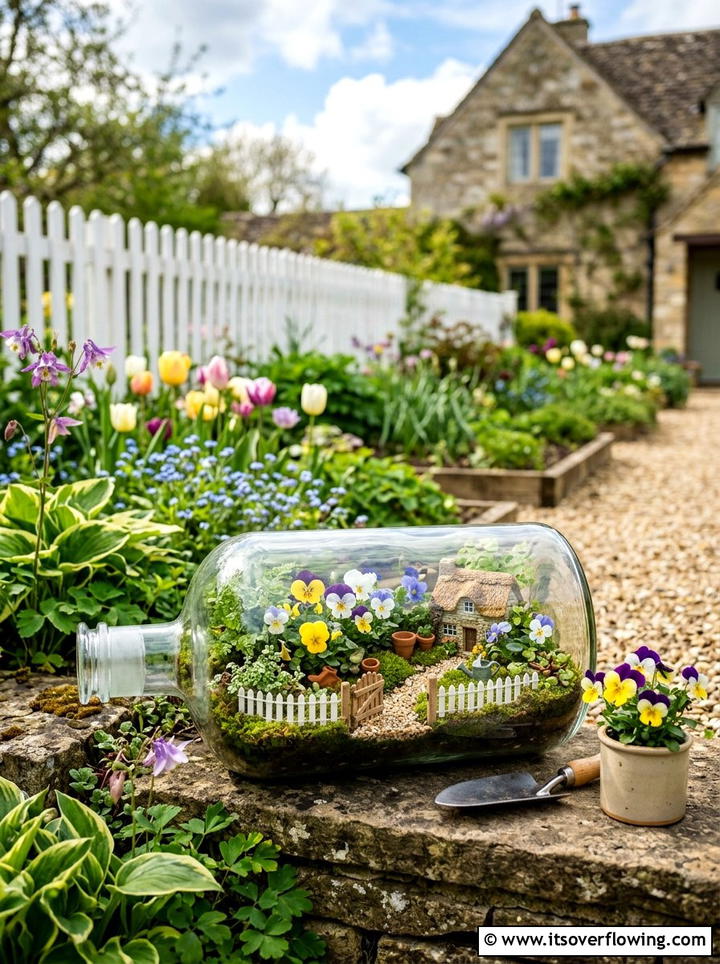 Miniature flower bottle garden - 25 creative garden ideas with hanging bottle planters
