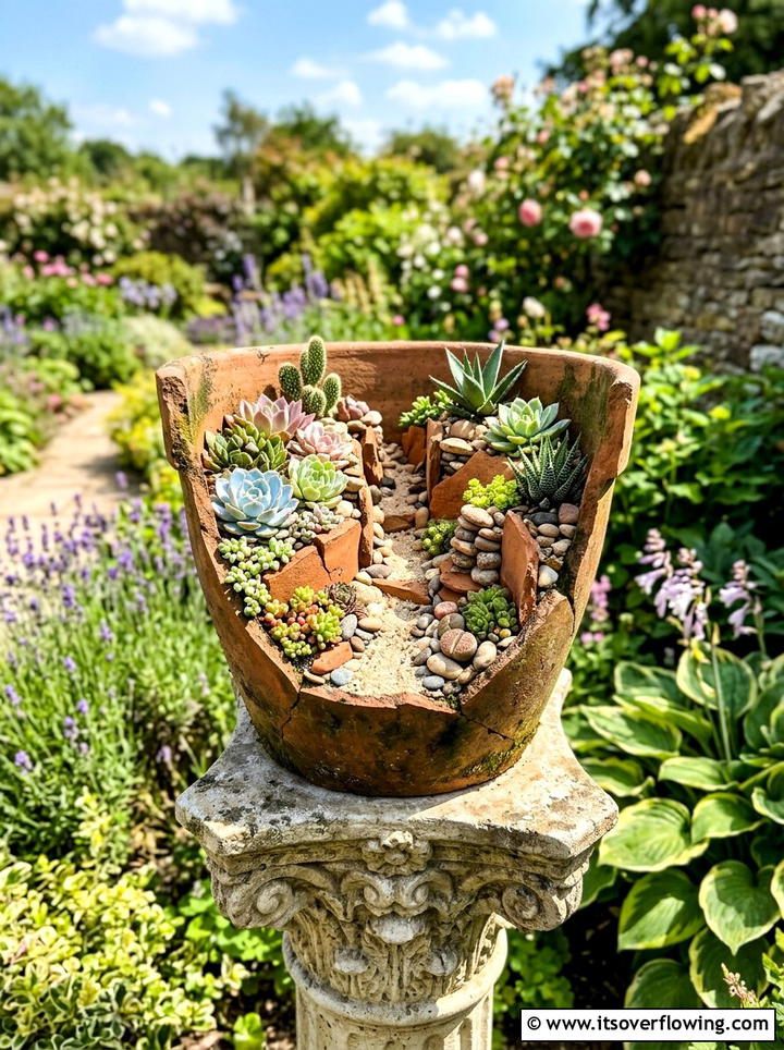 Miniature succulent landscape - 25 recycled garden ideas with broken pots