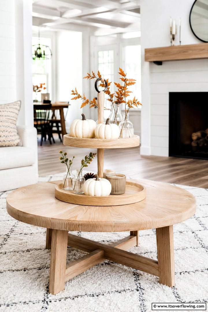 Minimal Scandinavian Autumn - 50 Fall Tiered Tray Decor Ideas for Festive Shelves