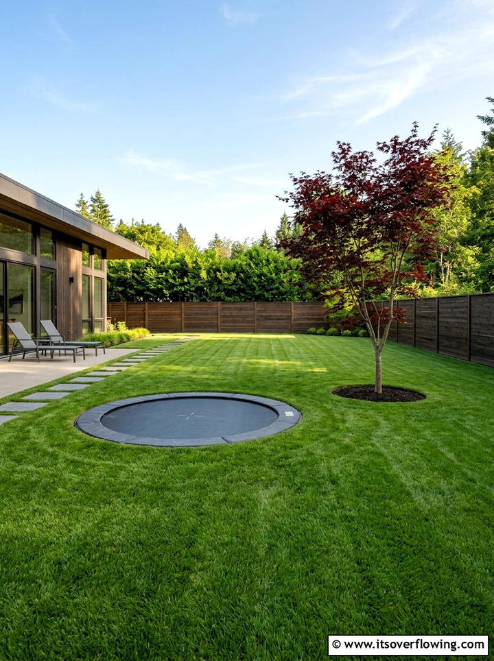 Minimalist Backyard With Sunken Trampoline - 25 backyard ideas with trampoline zone