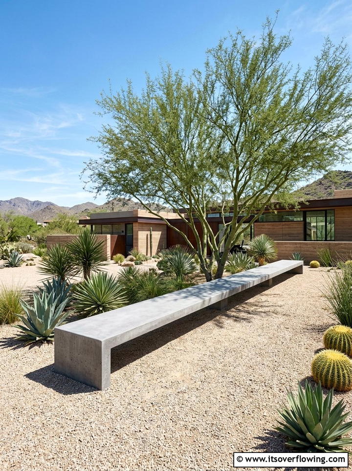 Minimalist Concrete Bench - 25 garden decor ideas for desert gardens