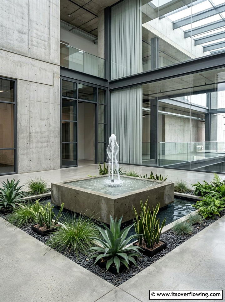 Minimalist Concrete Fountain Garden - 25 garden decor ideas with mini fountains