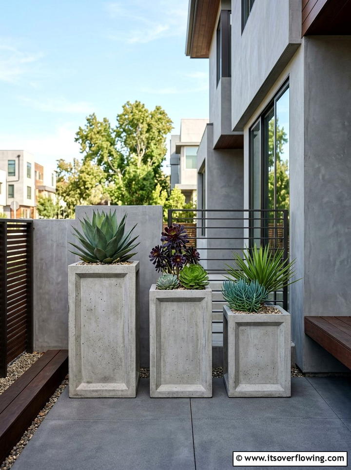 Minimalist Concrete Pedestal Planters - 25 front porch decor ideas with pedestal planters