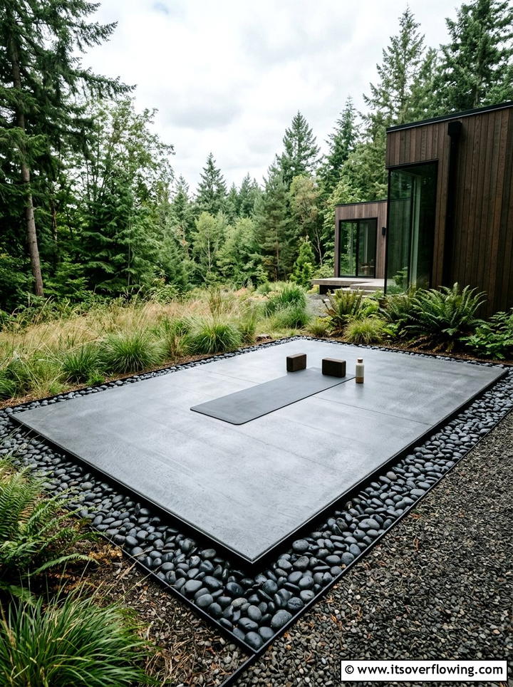 Minimalist Concrete Yoga Pad - 25 backyard ideas with yoga deck