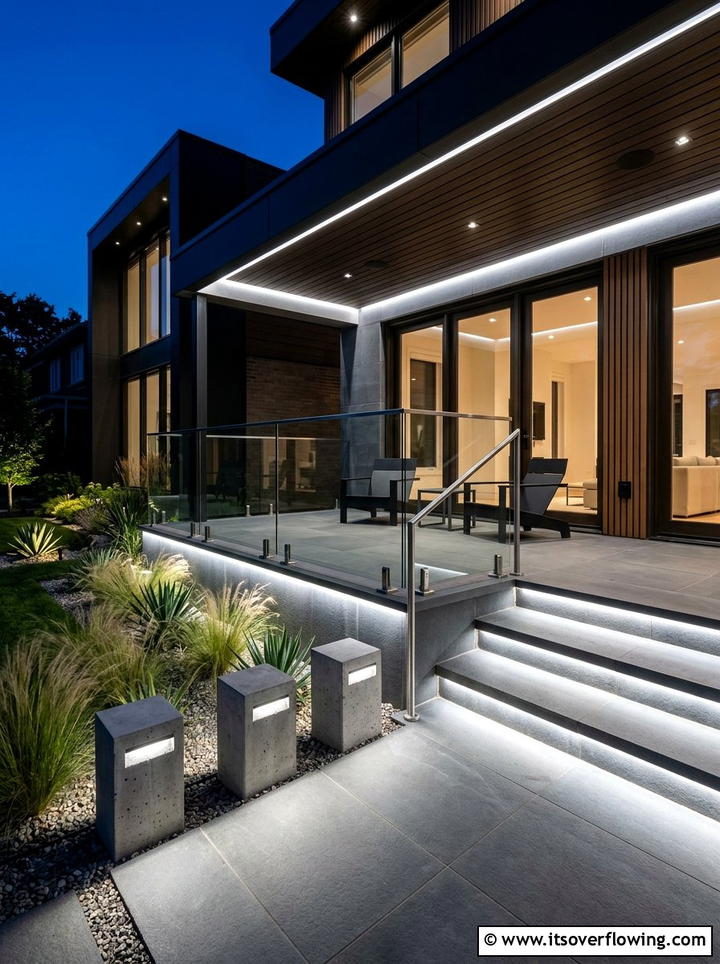 Minimalist Contemporary Porch - 25 front porch ideas with layered lighting