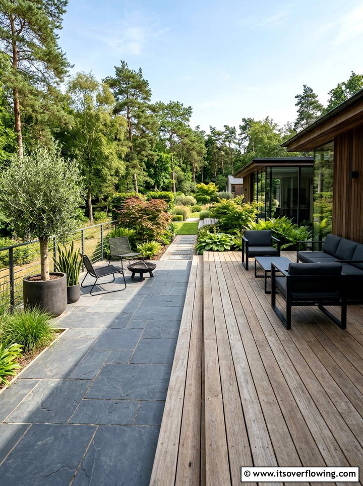 Minimalist Deck And Slate Patio - 25 garden design ideas with deck and patio