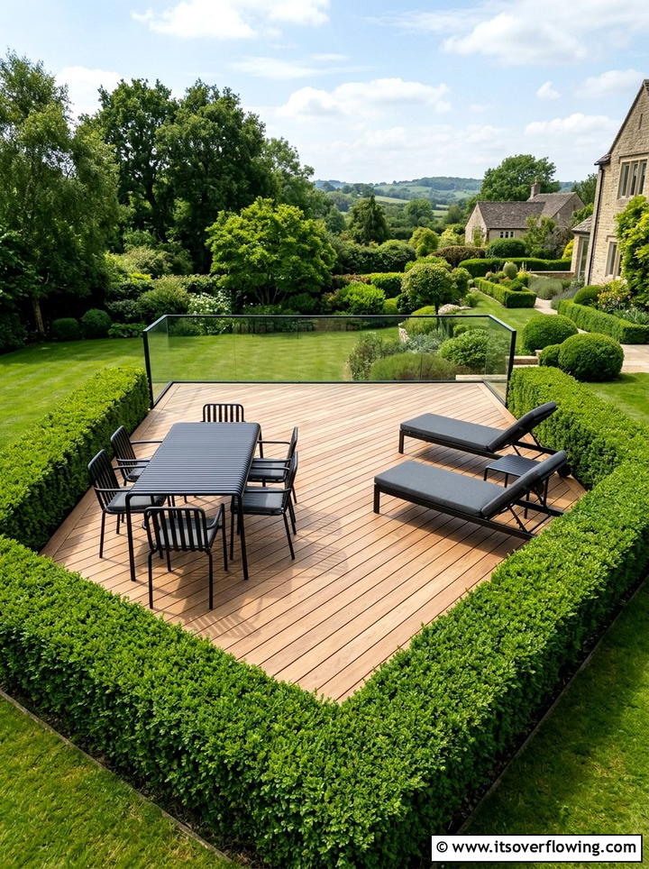 Minimalist Deck With Boxwood Hedges - 25 garden ideas with deck