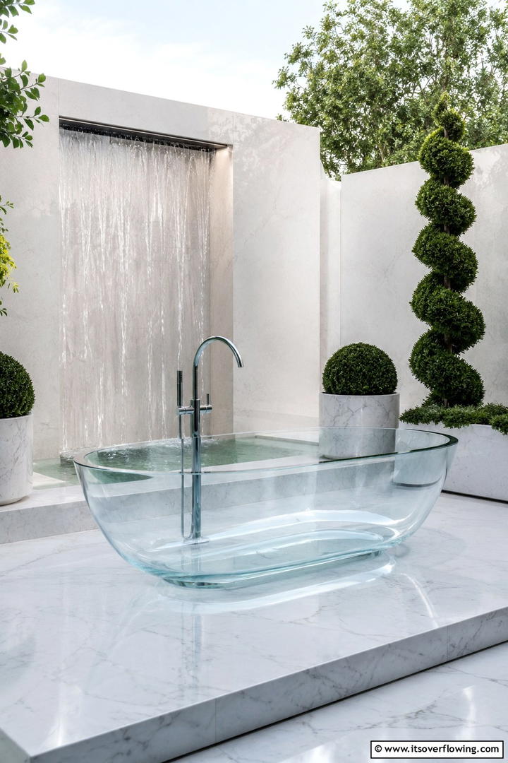 Minimalist Glass Bathtub - 30 Serene Outdoor Bathtub Ideas for a Backyard Oasis