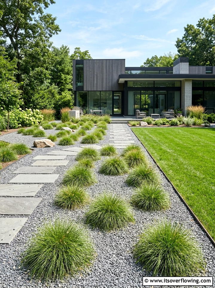 Minimalist Gravel Garden With Grass - 25 garden design ideas with native grasses