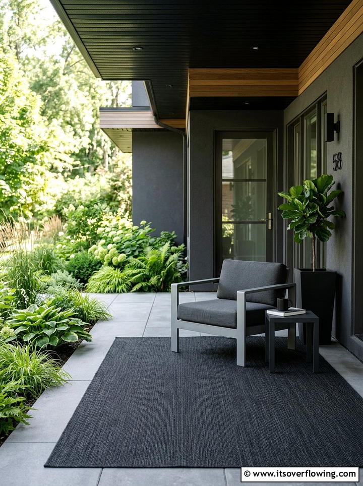 Minimalist Gray Front Porch - 25 front porch ideas with outdoor rug