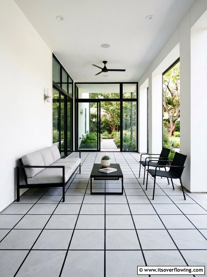 Minimalist Grid Pattern Floor - 25 front porch ideas with stenciled floor