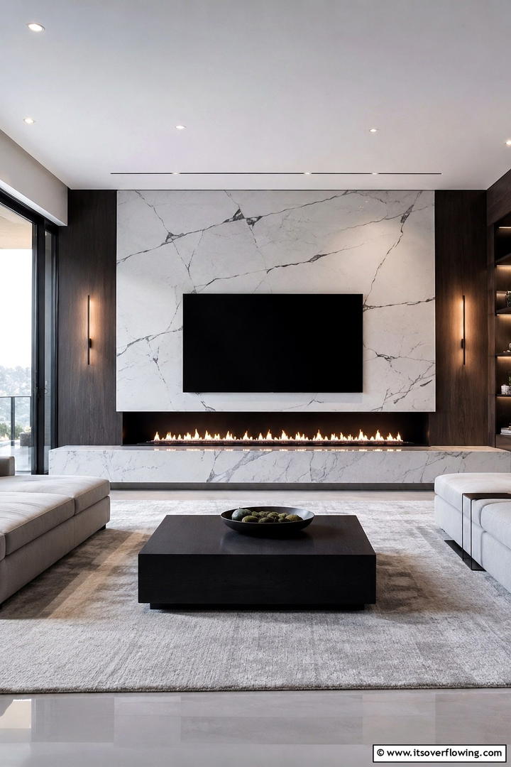 Minimalist Linear Marble - 25 Elegant Marble Fireplace Ideas for a Luxurious Look