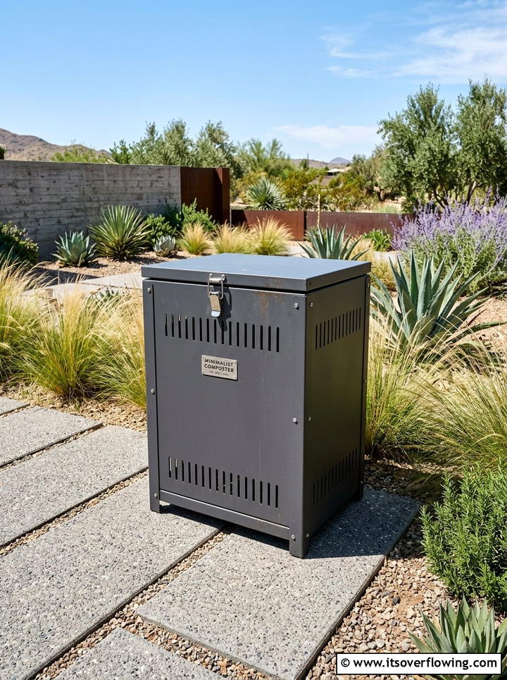 Minimalist Metal Composter - 25 backyard ideas with compost station