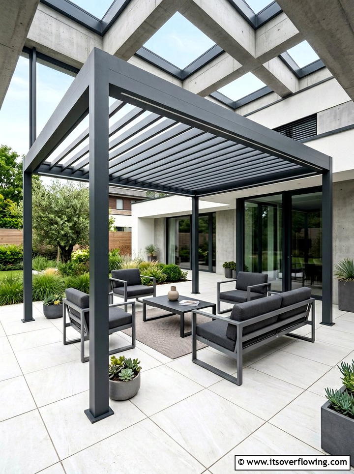 Minimalist Metal Pergola - 25 backyard decorating ideas with pergola decor