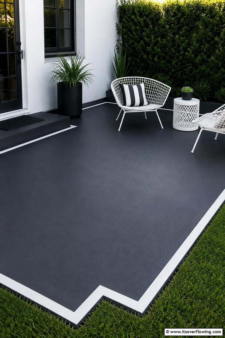 Minimalist Monochrome - 30 Painted Concrete Patio Ideas for Colorful Outdoor Floors