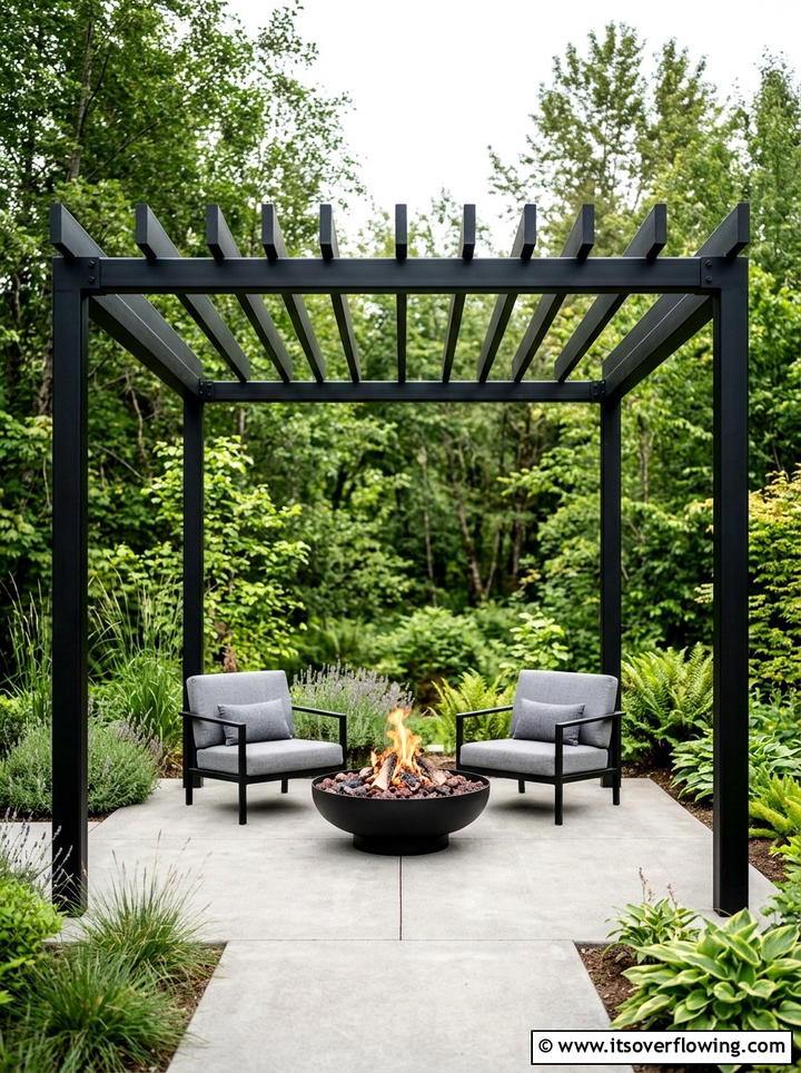 Minimalist Pergola Fire Pit - 25 backyard ideas with pergola and fire pit