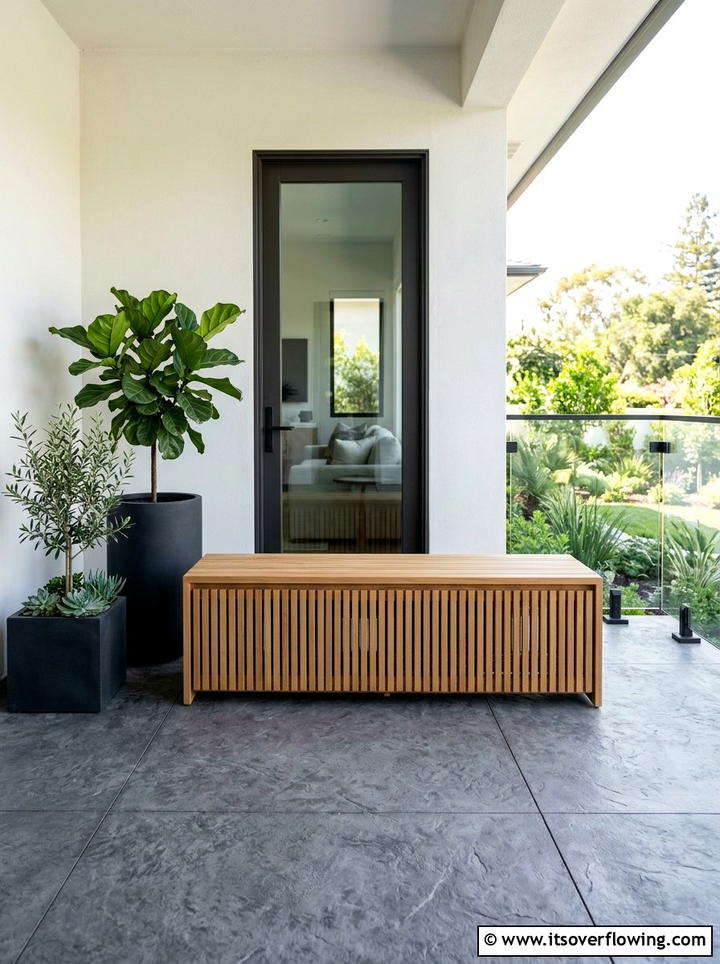 Minimalist Slatted Storage Bench - 25 front porch ideas with storage bench