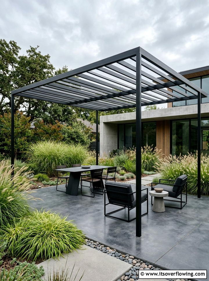 Minimalist Steel Pergola - 25 backyard ideas with pergola