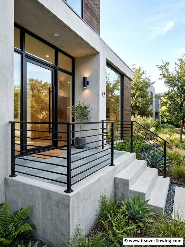 Minimalist Steel Railing - 25 front porch ideas with railings