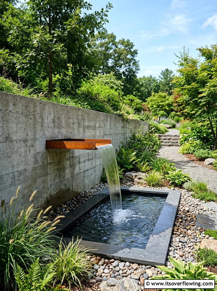 Minimalist Steel Scupper - 25 backyard ideas with fountain