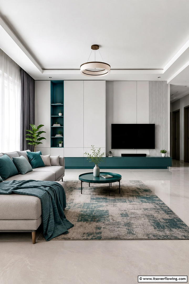Minimalist Teal Balance - 30 Teal Living Room Ideas for Bold & Serene Interior Spaces